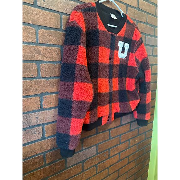 PINK Utah Utes University of Utah Buffalo Check Sherpa Jacket Coat Small - Picture 2 of 14